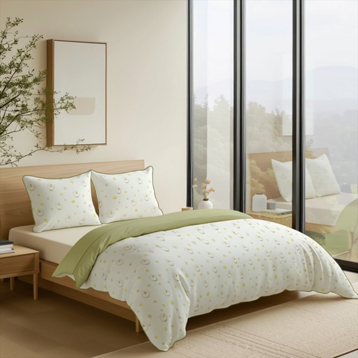 91家纺网 家纺一手货源 找家纺 纯色雨家纺 2025新款全棉斜纹跨境日韩欧美纯棉四件套数码印花南通家纺面料尺寸花型可定制 清欢