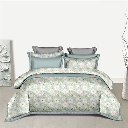 91家纺网 家纺一手货源 找家纺 纯色雨家纺 2025新款全棉斜纹跨境日韩欧美纯棉四件套数码印花南通家纺面料尺寸花型可定制 花韵