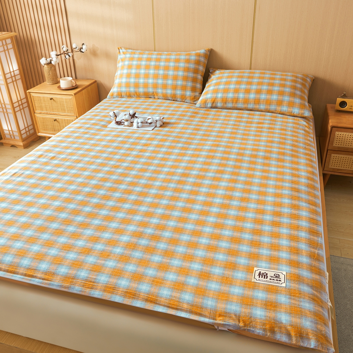 91家纺网 家纺一手货源 找家纺 晓时候 20252新款可拆洗新疆棉花床垫被褥子学生宿舍亲肤水洗棉棉花床垫-家用款 蜜桔格