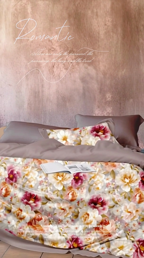 91家纺网 家纺一手货源 找家纺 纯色雨家纺 2025新款全棉斜纹跨境日韩欧美纯棉四件套数码印花南通家纺面料尺寸花型可定制 繁华静逸