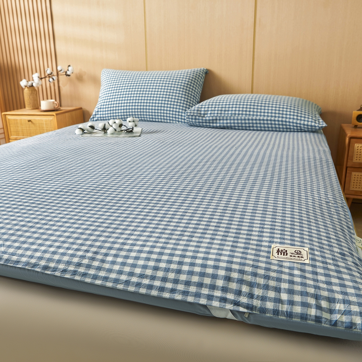 91家纺网 家纺一手货源 找家纺 晓时候 20252新款可拆洗新疆棉花床垫被褥子学生宿舍亲肤水洗棉棉花床垫-家用款 天蓝小格