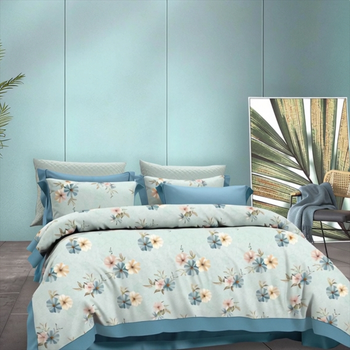 91家纺网 家纺一手货源 找家纺 纯色雨家纺 2025新款全棉斜纹跨境日韩欧美纯棉四件套数码印花南通家纺面料尺寸花型可定制 青釉花事