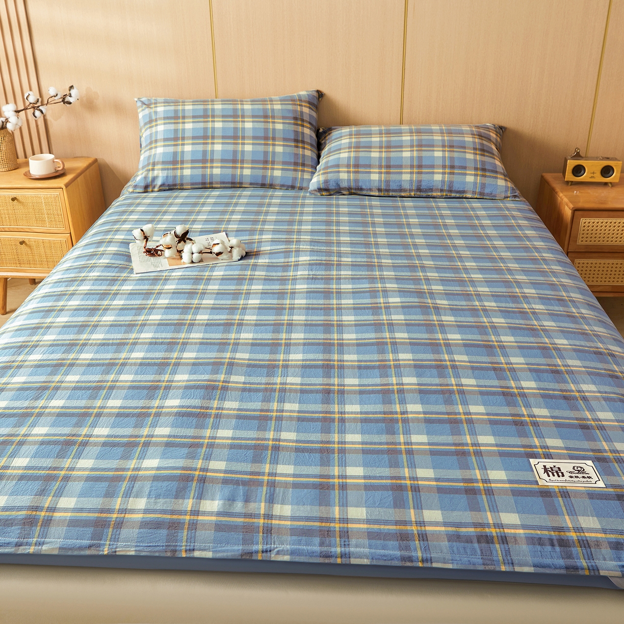 91家纺网 家纺一手货源 找家纺 晓时候 20252新款可拆洗新疆棉花床垫被褥子学生宿舍亲肤水洗棉棉花床垫-家用款 格韵-蓝