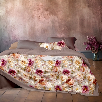 91家纺网 家纺一手货源 找家纺 纯色雨家纺 2025新款全棉斜纹跨境日韩欧美纯棉四件套数码印花南通家纺面料尺寸花型可定制 繁华静逸