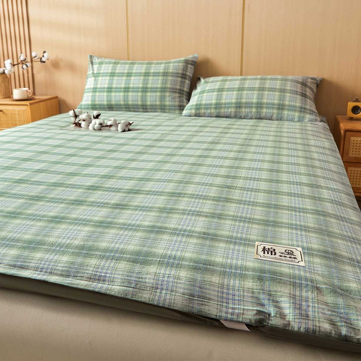 91家纺网 家纺一手货源 找家纺 晓时候 20252新款可拆洗新疆棉花床垫被褥子学生宿舍亲肤水洗棉棉花床垫-家用款 森林绿