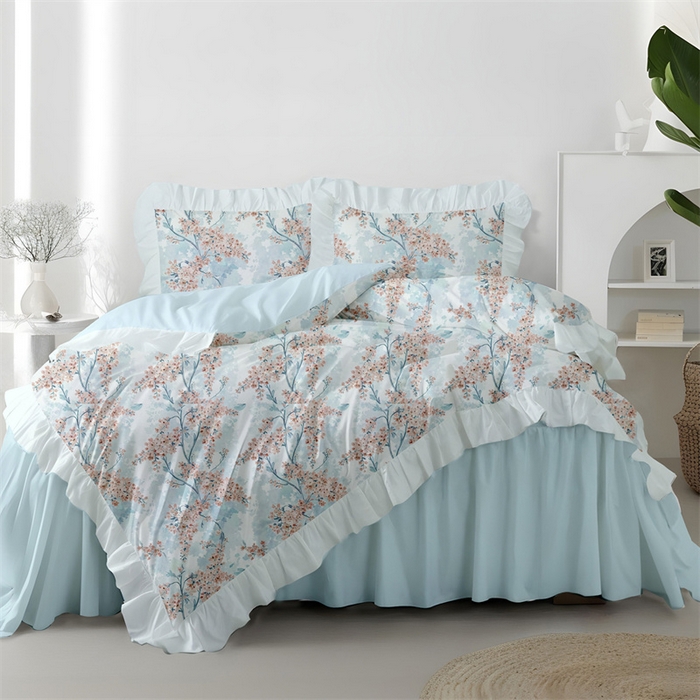 91家纺网 家纺一手货源 找家纺 纯色雨家纺 2025新款全棉斜纹跨境日韩欧美纯棉四件套数码印花南通家纺面料尺寸花型可定制 绮梦