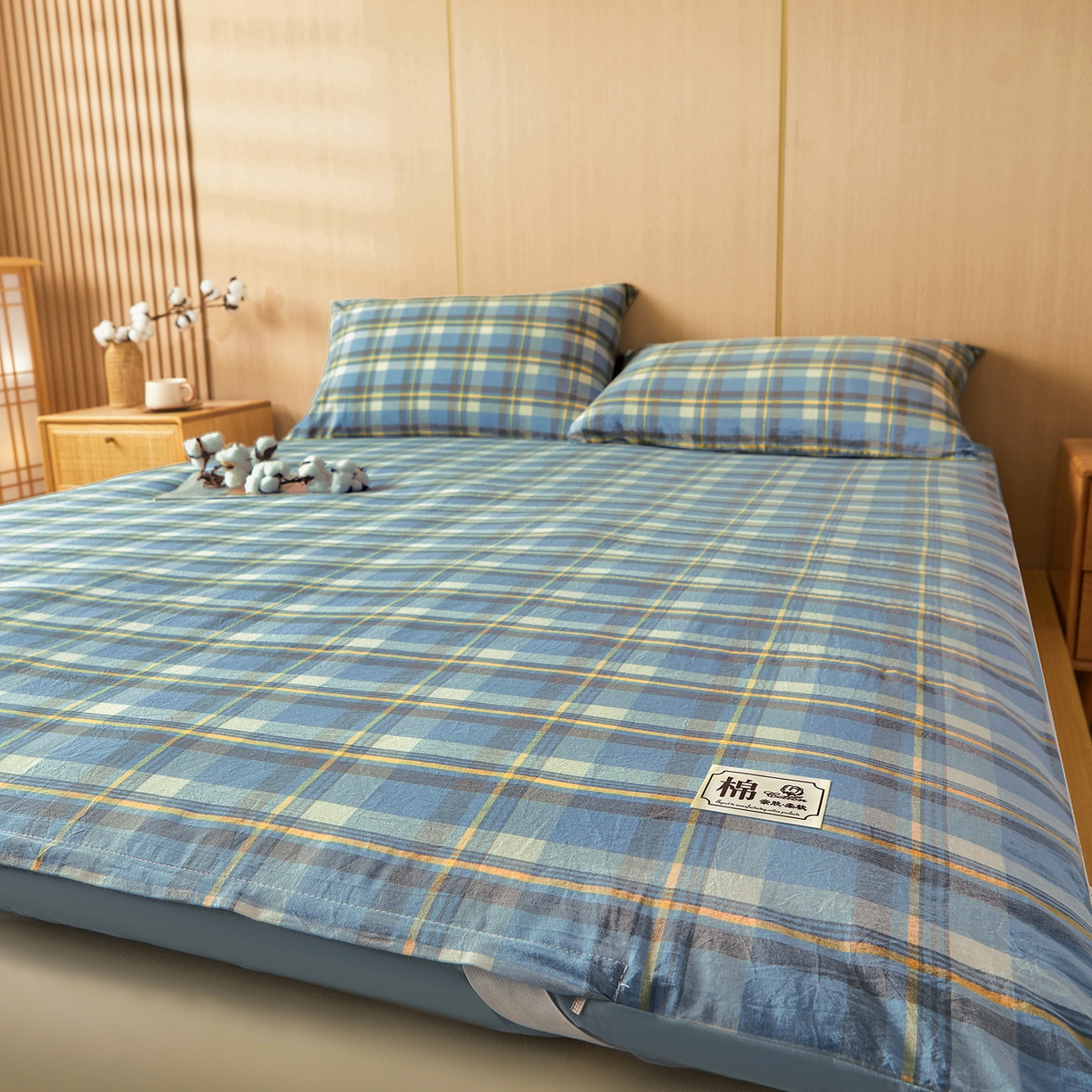 91家纺网 家纺一手货源 找家纺 晓时候 20252新款可拆洗新疆棉花床垫被褥子学生宿舍亲肤水洗棉棉花床垫-家用款 格韵-蓝