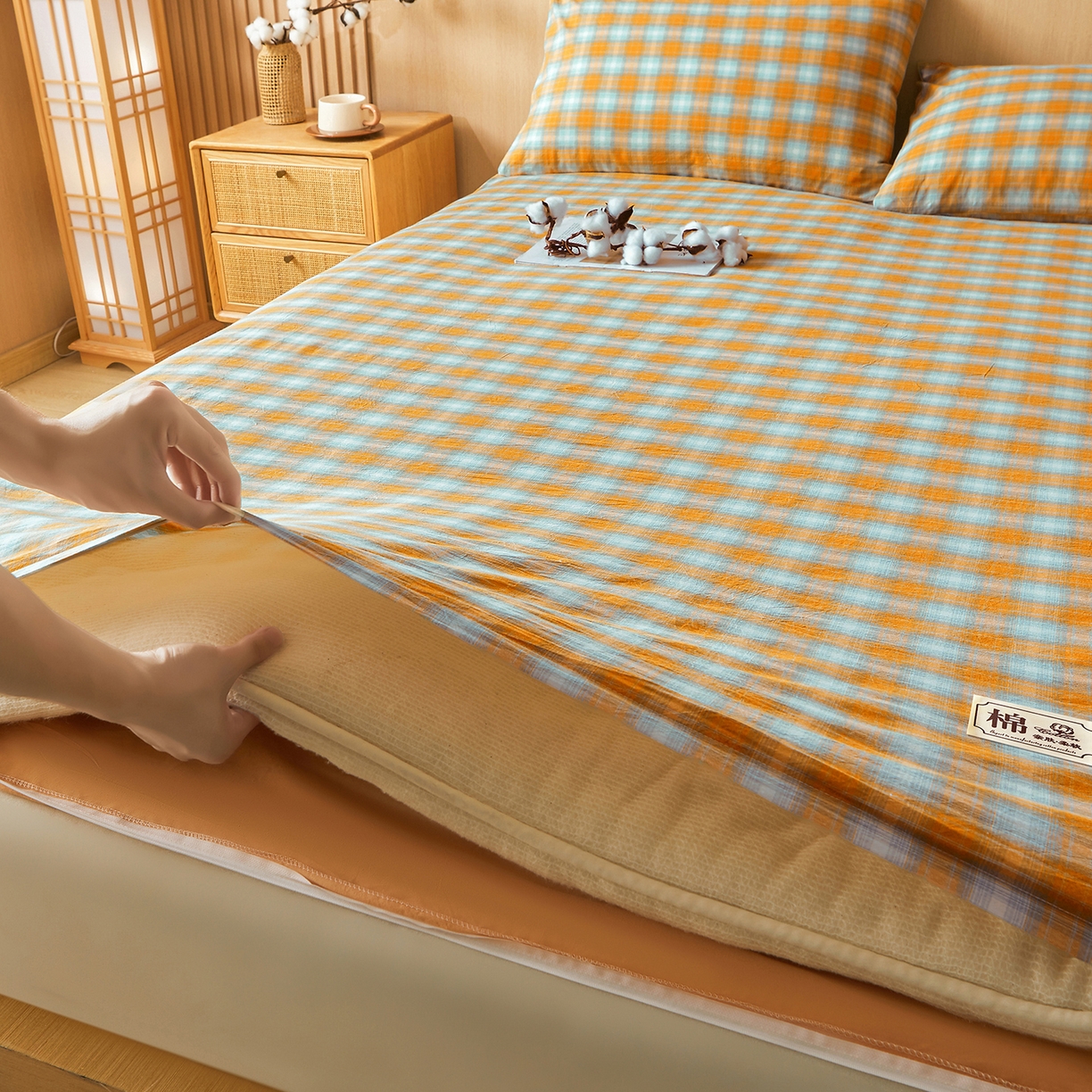 91家纺网 家纺一手货源 找家纺 晓时候 20252新款可拆洗新疆棉花床垫被褥子学生宿舍亲肤水洗棉棉花床垫-家用款 蜜桔格