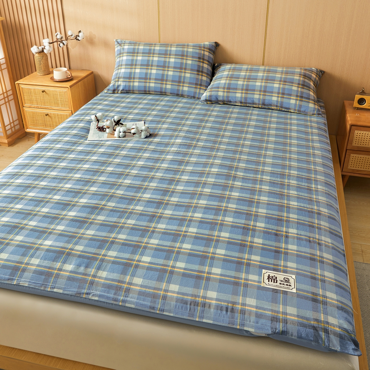 91家纺网 家纺一手货源 找家纺 晓时候 20252新款可拆洗新疆棉花床垫被褥子学生宿舍亲肤水洗棉棉花床垫-家用款 格韵-蓝