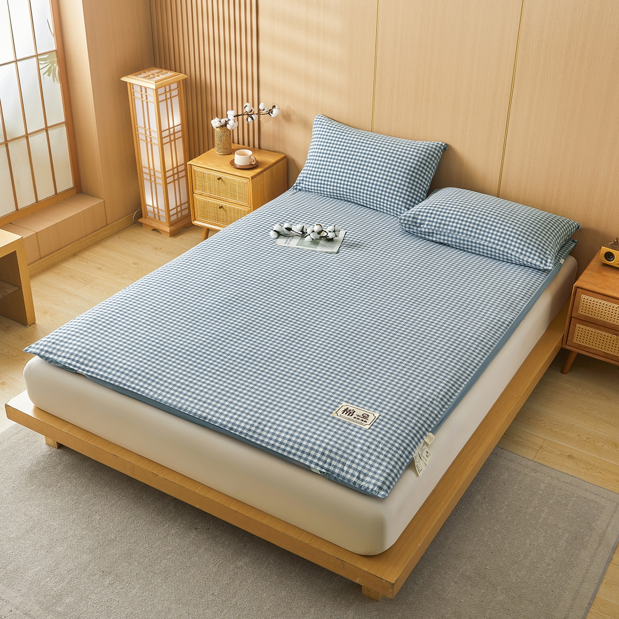 91家纺网 家纺一手货源 找家纺 晓时候 20252新款可拆洗新疆棉花床垫被褥子学生宿舍亲肤水洗棉棉花床垫-家用款 天蓝小格