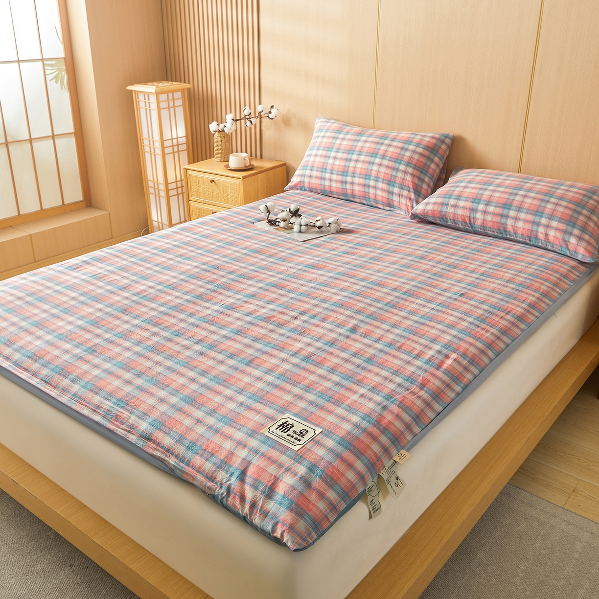 91家纺网 家纺一手货源 找家纺 晓时候 20252新款可拆洗新疆棉花床垫被褥子学生宿舍亲肤水洗棉棉花床垫-家用款 格韵-粉