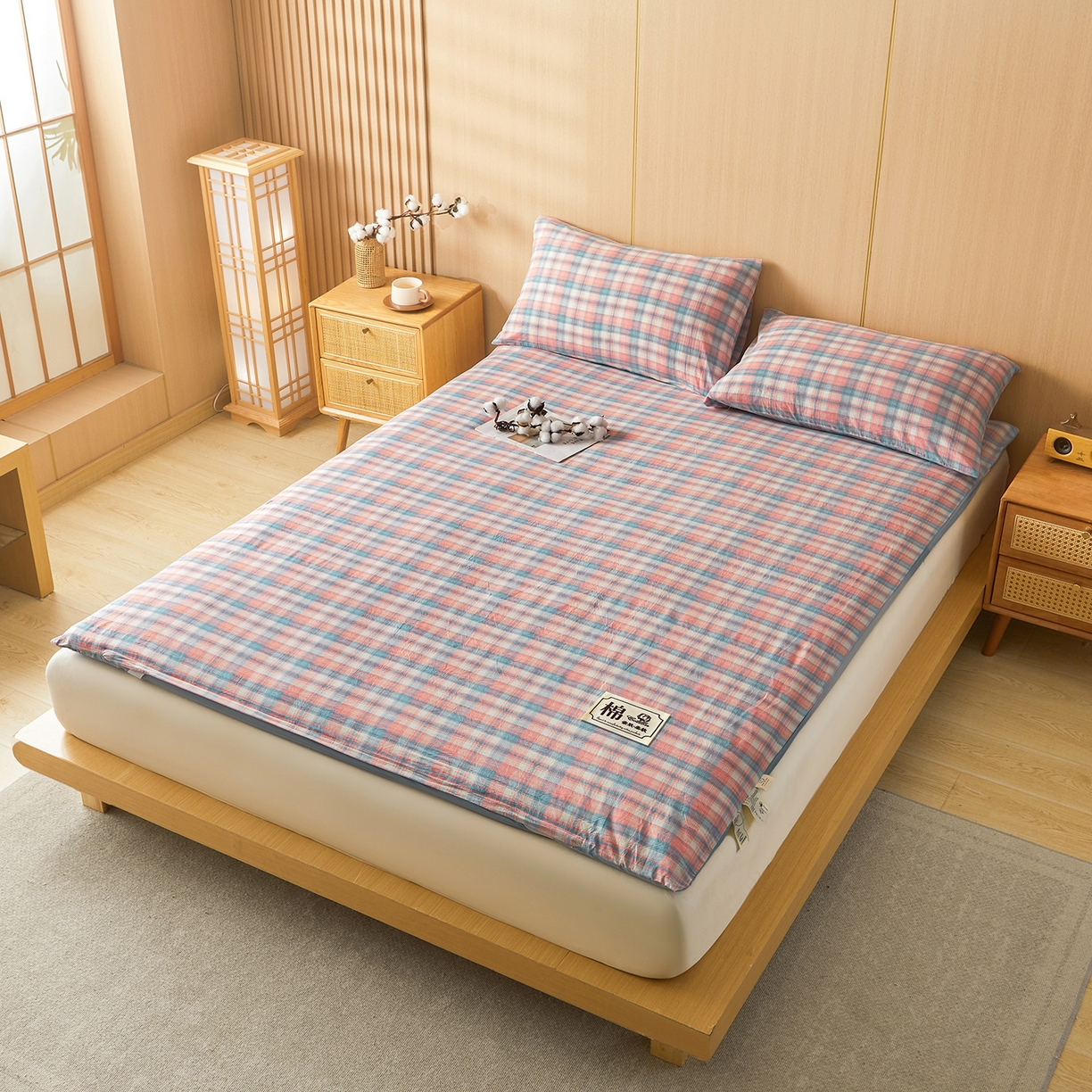 91家纺网 家纺一手货源 找家纺 晓时候 20252新款可拆洗新疆棉花床垫被褥子学生宿舍亲肤水洗棉棉花床垫-家用款 格韵-粉