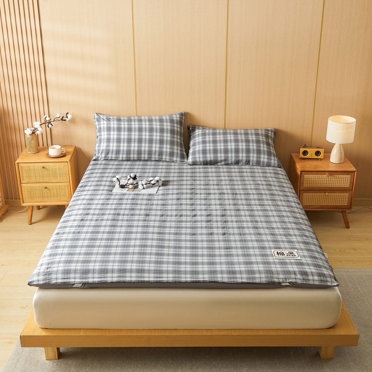 91家纺网 家纺一手货源 找家纺 晓时候 20252新款可拆洗新疆棉花床垫被褥子学生宿舍亲肤水洗棉棉花床垫-家用款 格韵-灰