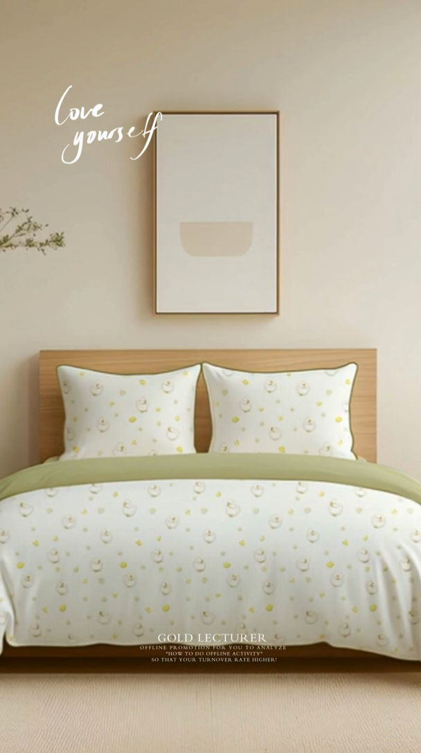 91家纺网 家纺一手货源 找家纺 纯色雨家纺 2025新款全棉斜纹跨境日韩欧美纯棉四件套数码印花南通家纺面料尺寸花型可定制 清欢