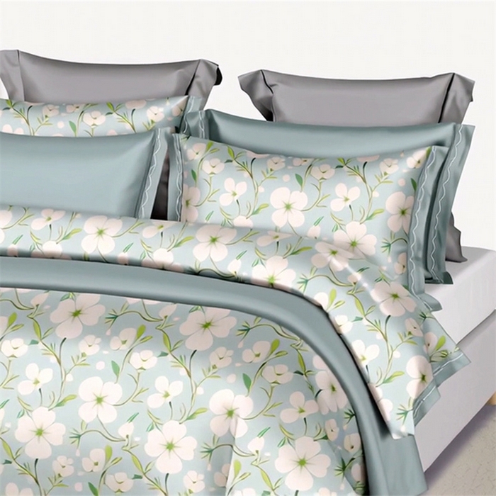 91家纺网 家纺一手货源 找家纺 纯色雨家纺 2025新款全棉斜纹跨境日韩欧美纯棉四件套数码印花南通家纺面料尺寸花型可定制 花韵