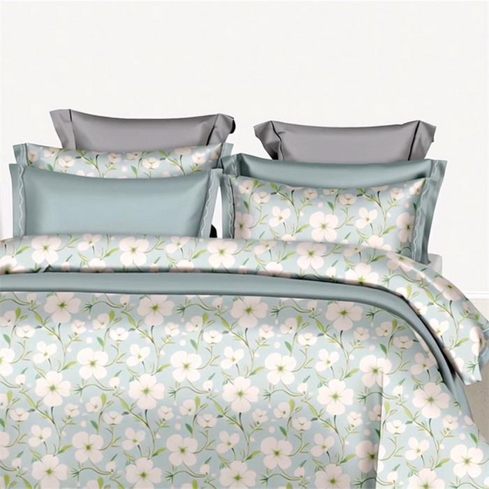 91家纺网 家纺一手货源 找家纺 纯色雨家纺 2025新款全棉斜纹跨境日韩欧美纯棉四件套数码印花南通家纺面料尺寸花型可定制 花韵