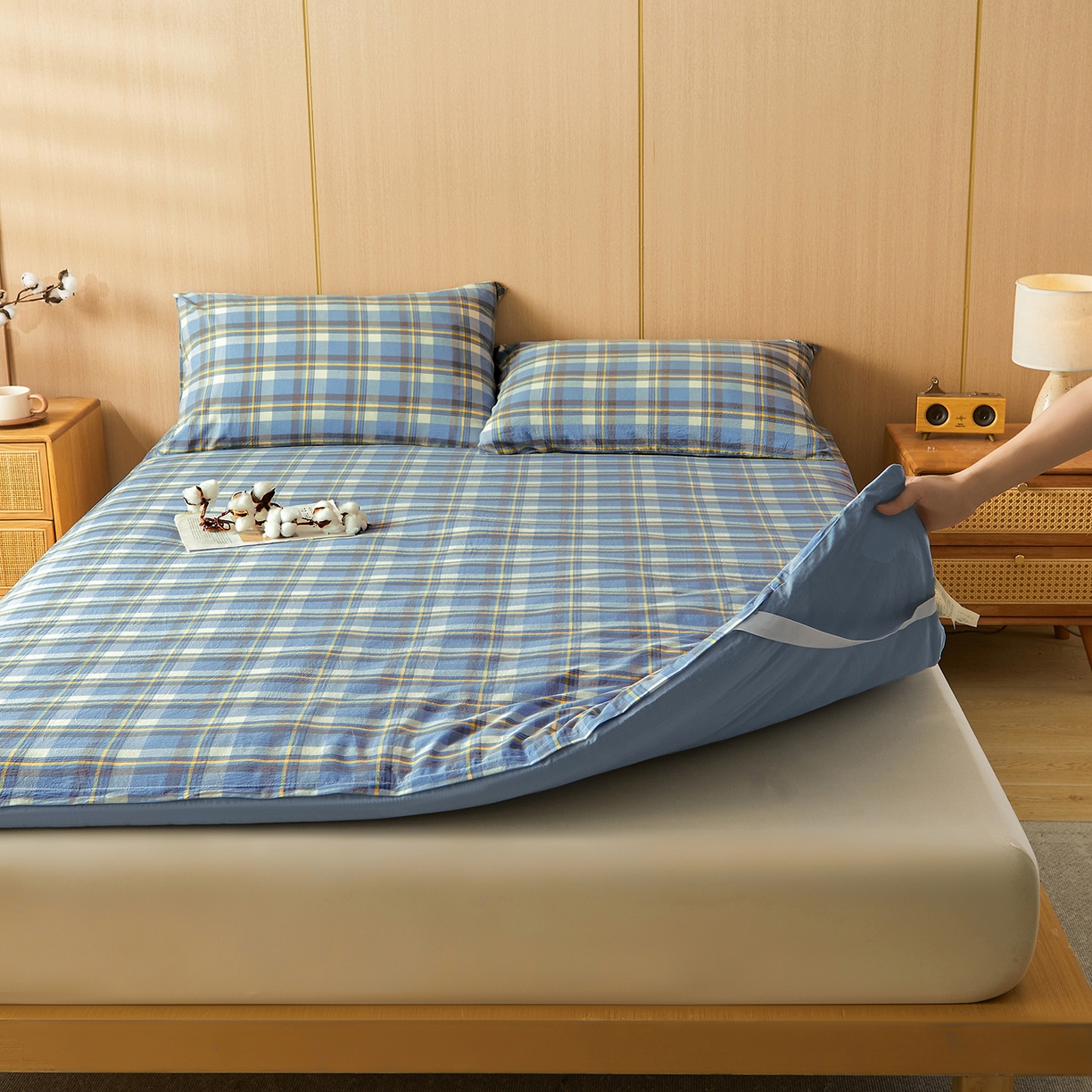 91家纺网 家纺一手货源 找家纺 晓时候 20252新款可拆洗新疆棉花床垫被褥子学生宿舍亲肤水洗棉棉花床垫-家用款 格韵-蓝