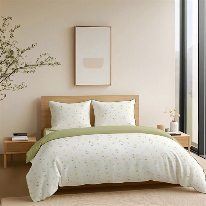 91家纺网 家纺一手货源 找家纺 纯色雨家纺 2025新款全棉斜纹跨境日韩欧美纯棉四件套数码印花南通家纺面料尺寸花型可定制 清欢