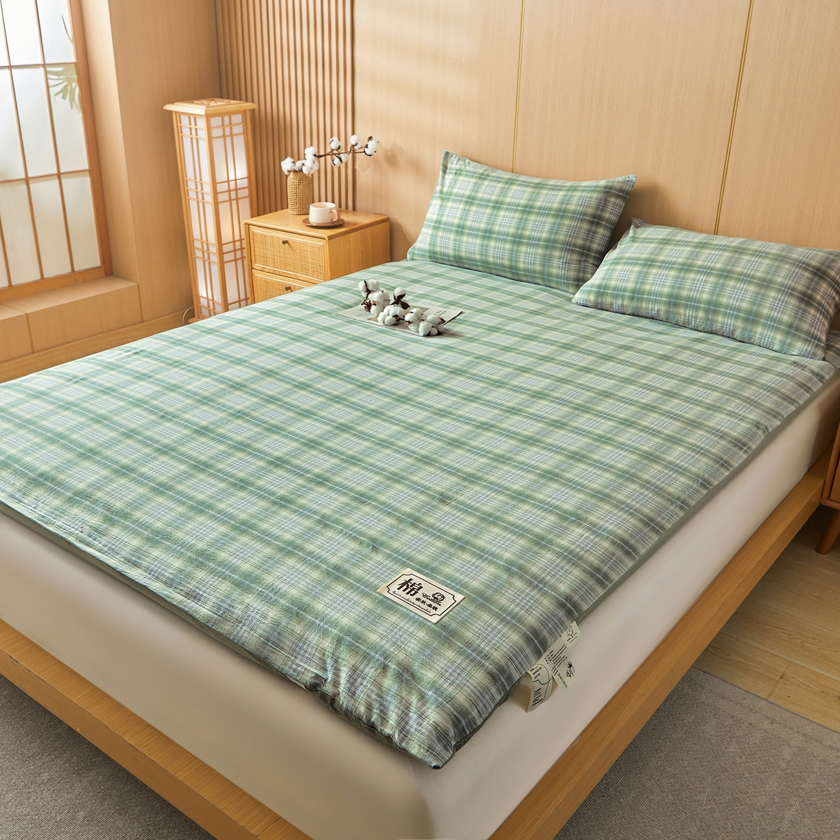 91家纺网 家纺一手货源 找家纺 晓时候 20252新款可拆洗新疆棉花床垫被褥子学生宿舍亲肤水洗棉棉花床垫-家用款 森林绿