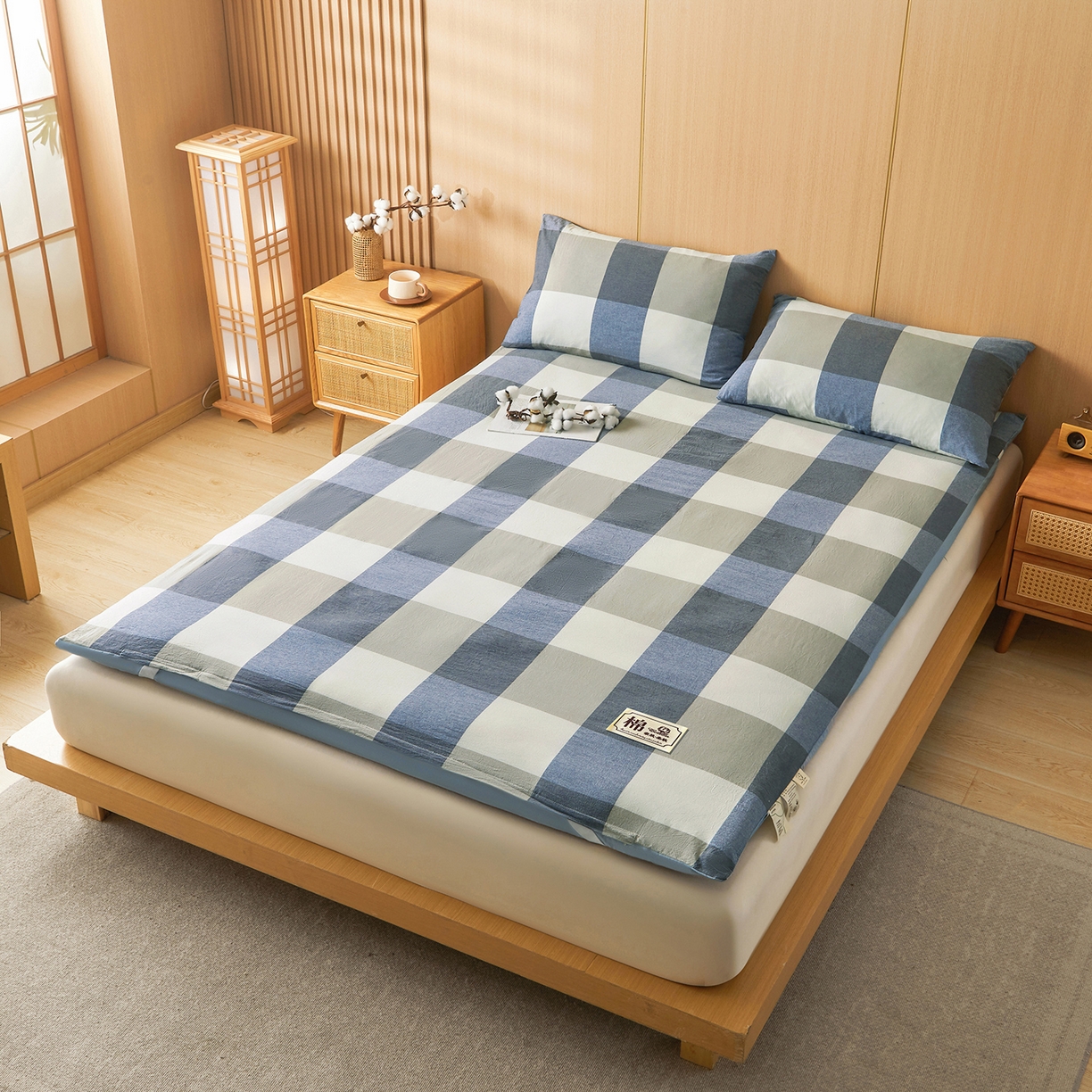 91家纺网 家纺一手货源 找家纺 晓时候 20252新款可拆洗新疆棉花床垫被褥子学生宿舍亲肤水洗棉棉花床垫-家用款 烟灰大格