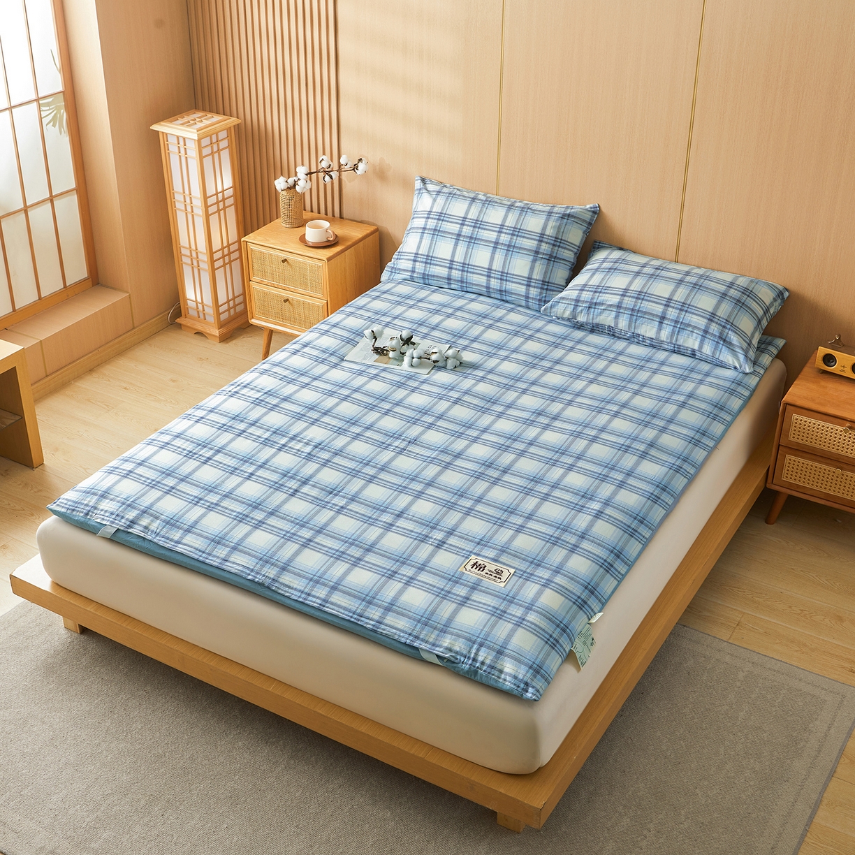 91家纺网 家纺一手货源 找家纺 晓时候 20252新款可拆洗新疆棉花床垫被褥子学生宿舍亲肤水洗棉棉花床垫-家用款 青春格