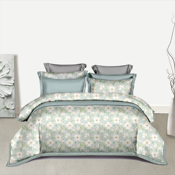 91家纺网 家纺一手货源 找家纺 纯色雨家纺 2025新款全棉斜纹跨境日韩欧美纯棉四件套数码印花南通家纺面料尺寸花型可定制 花韵