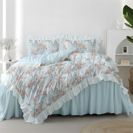 91家纺网 家纺一手货源 找家纺 纯色雨家纺 2025新款全棉斜纹跨境日韩欧美纯棉四件套数码印花南通家纺面料尺寸花型可定制 绮梦