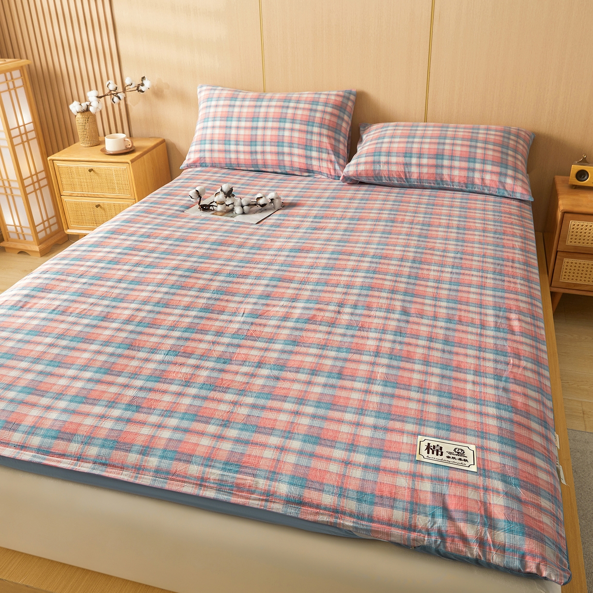 91家纺网 家纺一手货源 找家纺 晓时候 20252新款可拆洗新疆棉花床垫被褥子学生宿舍亲肤水洗棉棉花床垫-家用款 格韵-粉