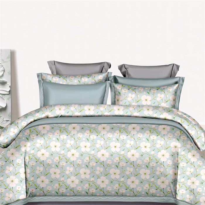 91家纺网 家纺一手货源 找家纺 纯色雨家纺 2025新款全棉斜纹跨境日韩欧美纯棉四件套数码印花南通家纺面料尺寸花型可定制 花韵