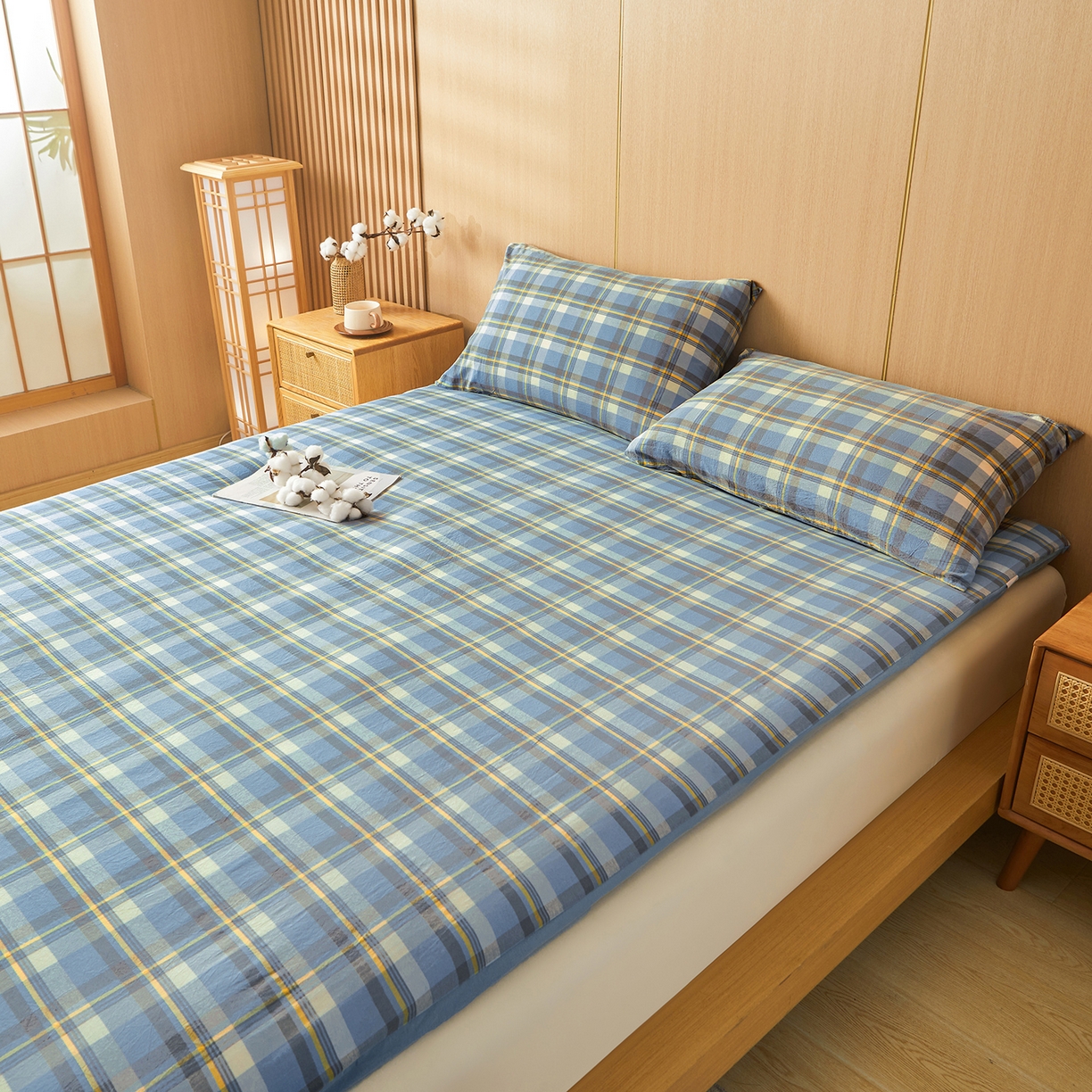 91家纺网 家纺一手货源 找家纺 晓时候 20252新款可拆洗新疆棉花床垫被褥子学生宿舍亲肤水洗棉棉花床垫-家用款 格韵-蓝