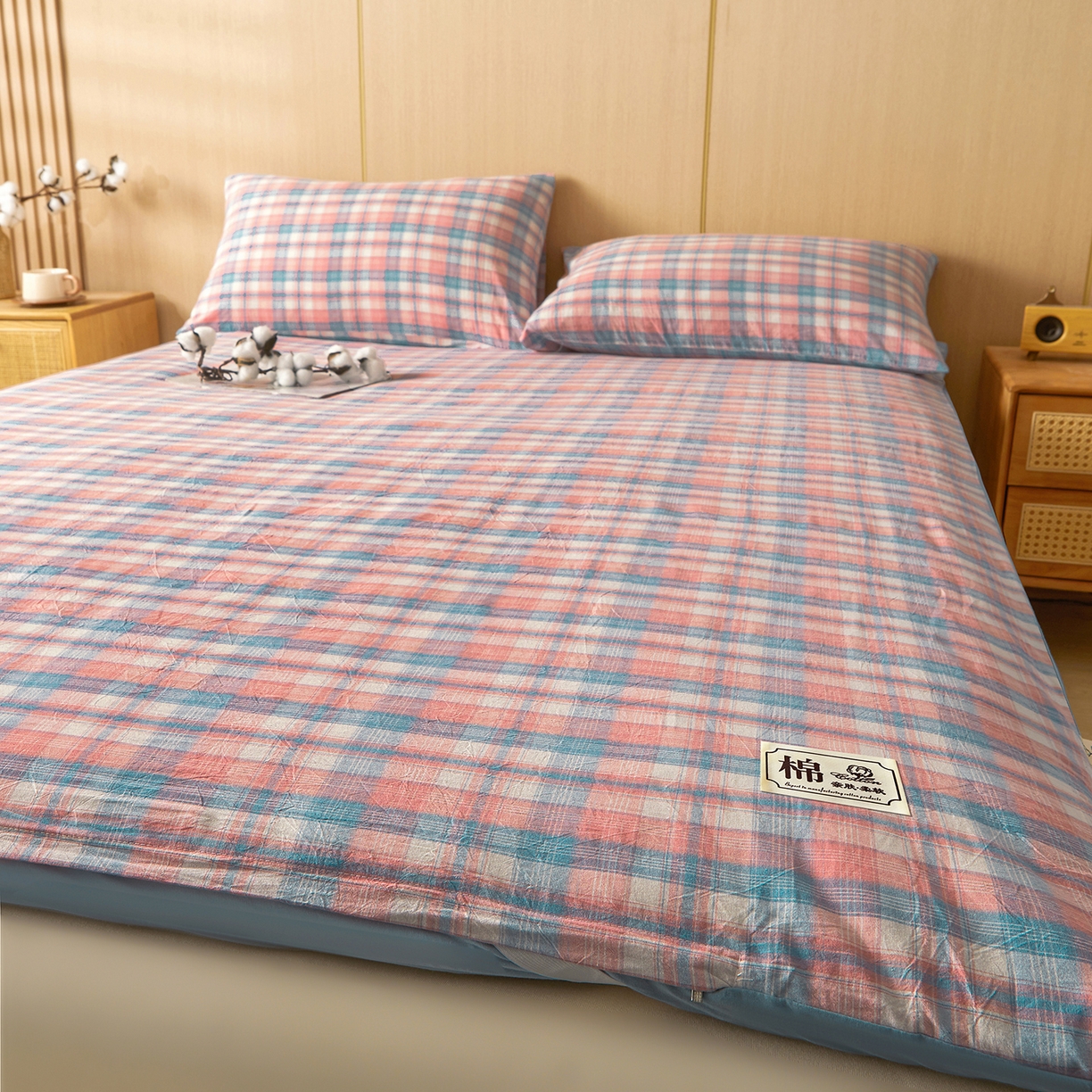 91家纺网 家纺一手货源 找家纺 晓时候 20252新款可拆洗新疆棉花床垫被褥子学生宿舍亲肤水洗棉棉花床垫-家用款 格韵-粉