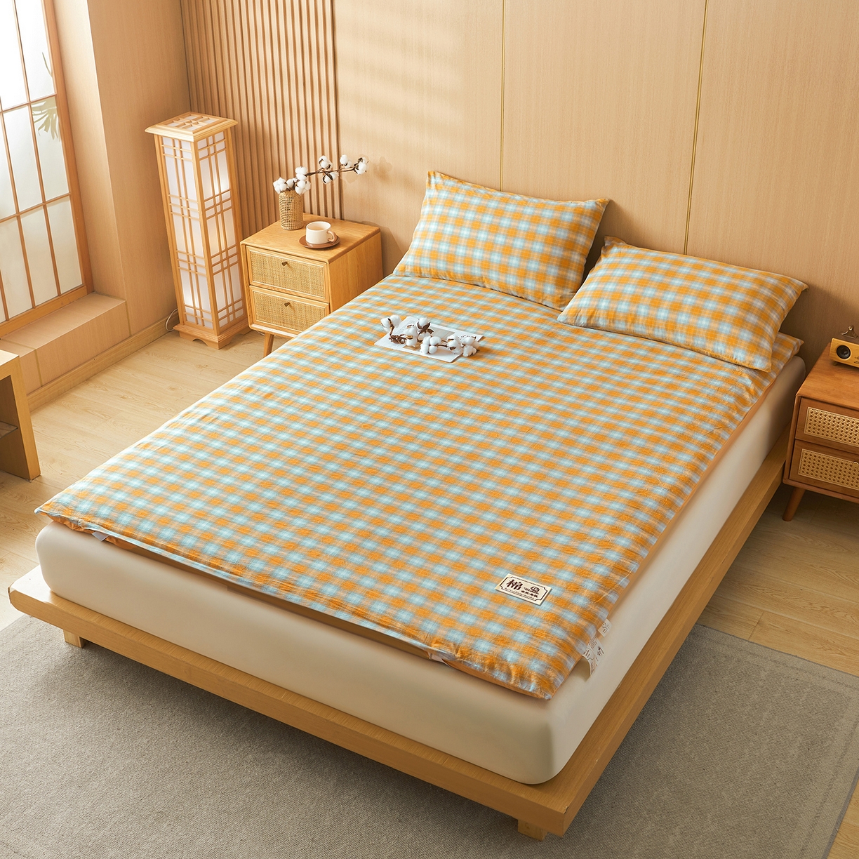 91家纺网 家纺一手货源 找家纺 晓时候 20252新款可拆洗新疆棉花床垫被褥子学生宿舍亲肤水洗棉棉花床垫-家用款 蜜桔格