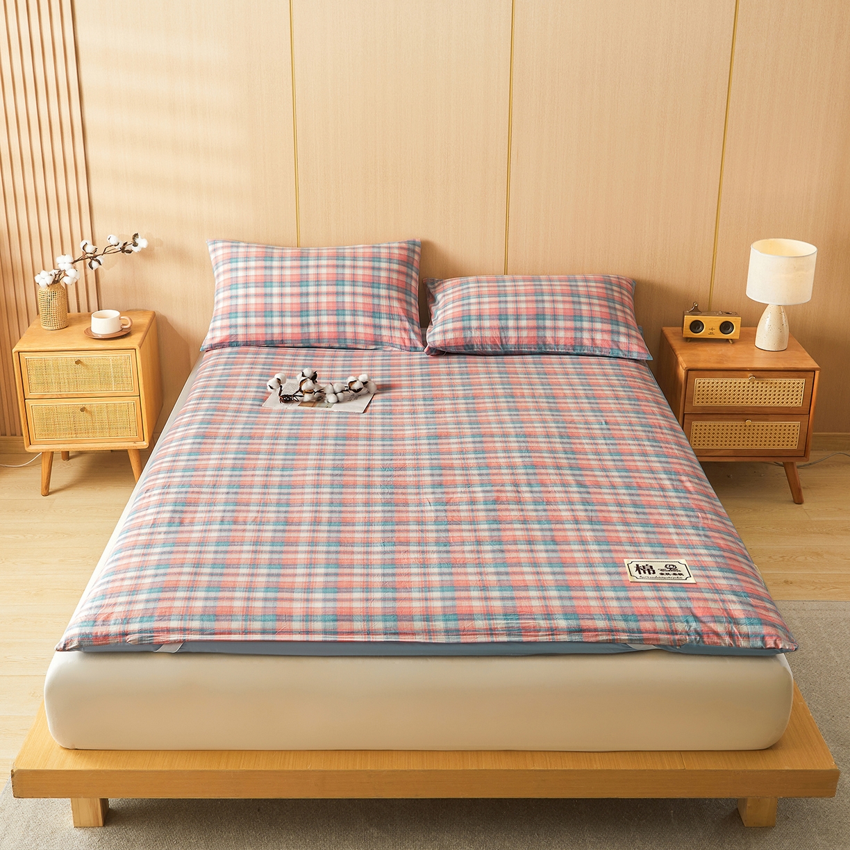 91家纺网 家纺一手货源 找家纺 晓时候 20252新款可拆洗新疆棉花床垫被褥子学生宿舍亲肤水洗棉棉花床垫-家用款 格韵-粉