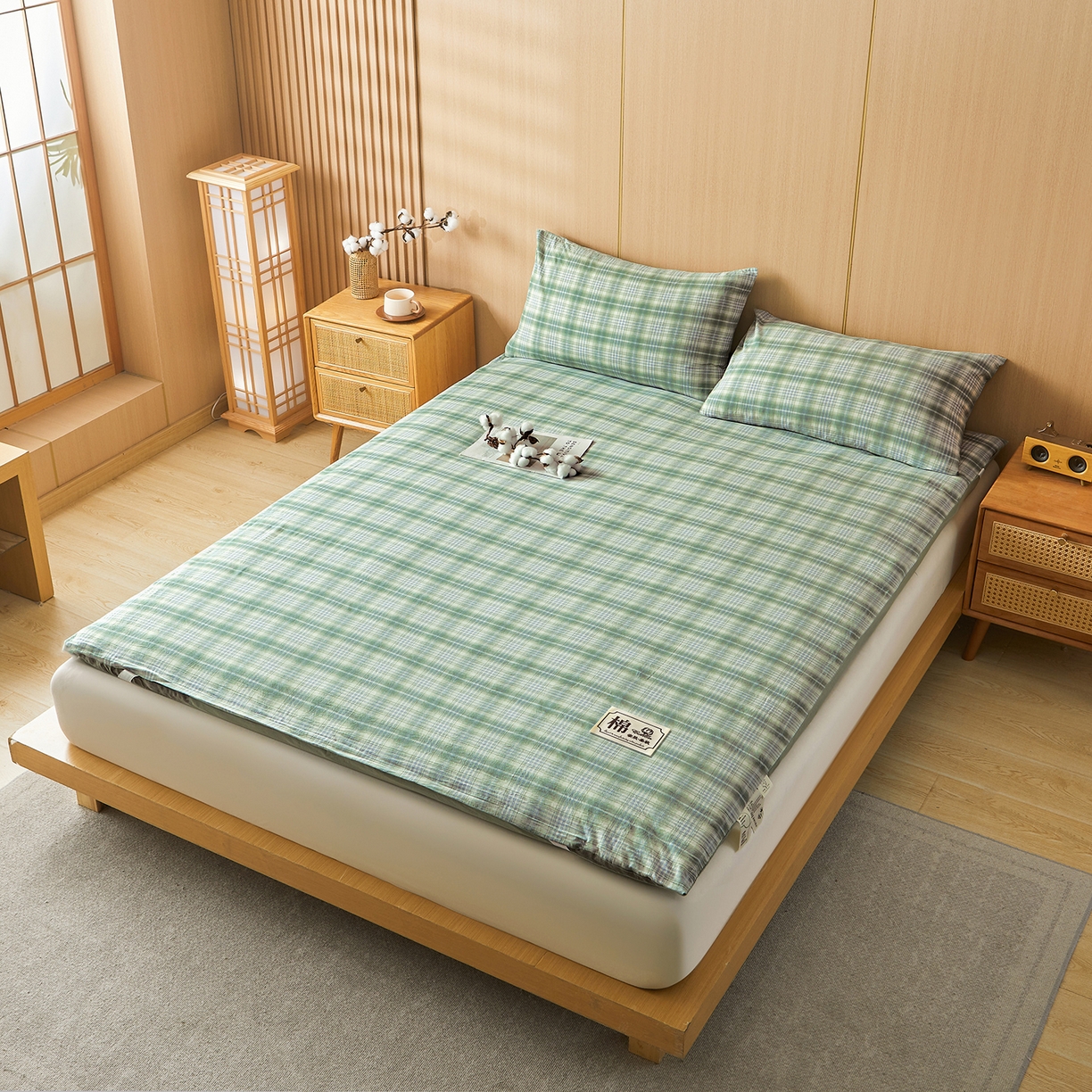 91家纺网 家纺一手货源 找家纺 晓时候 20252新款可拆洗新疆棉花床垫被褥子学生宿舍亲肤水洗棉棉花床垫-家用款 森林绿