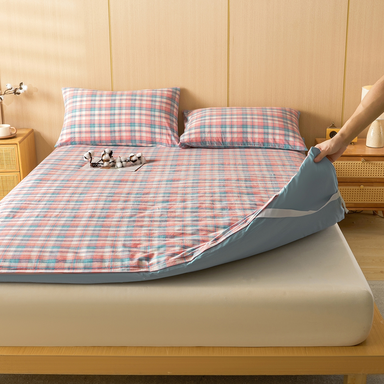 91家纺网 家纺一手货源 找家纺 晓时候 20252新款可拆洗新疆棉花床垫被褥子学生宿舍亲肤水洗棉棉花床垫-家用款 格韵-粉