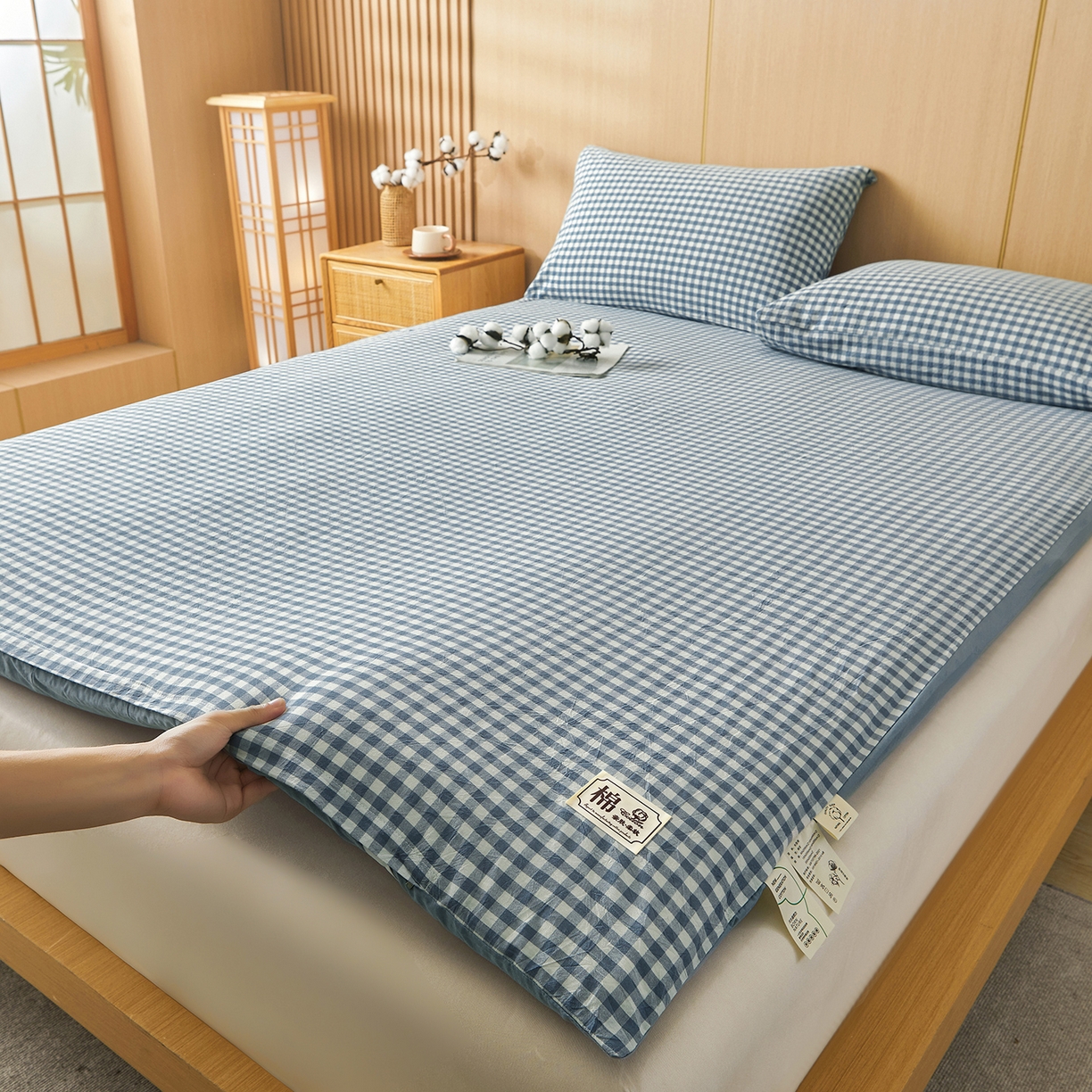 91家纺网 家纺一手货源 找家纺 晓时候 20252新款可拆洗新疆棉花床垫被褥子学生宿舍亲肤水洗棉棉花床垫-家用款 天蓝小格