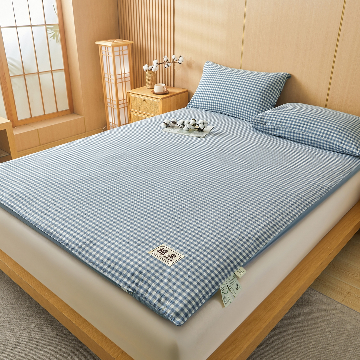 91家纺网 家纺一手货源 找家纺 晓时候 20252新款可拆洗新疆棉花床垫被褥子学生宿舍亲肤水洗棉棉花床垫-家用款 天蓝小格