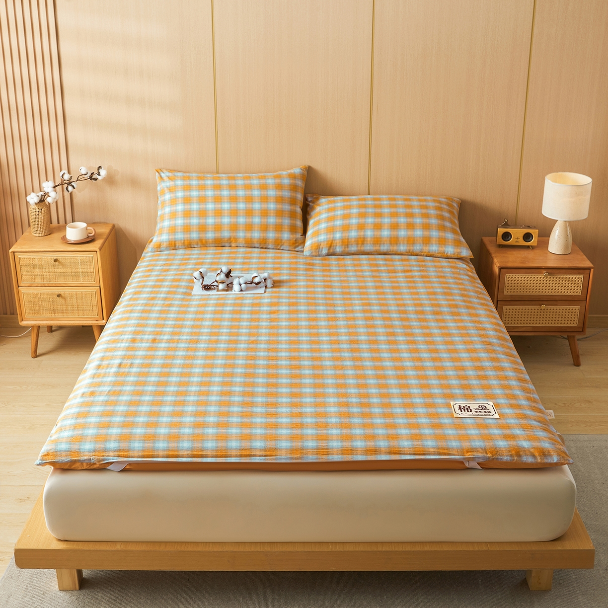 91家纺网 家纺一手货源 找家纺 晓时候 20252新款可拆洗新疆棉花床垫被褥子学生宿舍亲肤水洗棉棉花床垫-家用款 蜜桔格