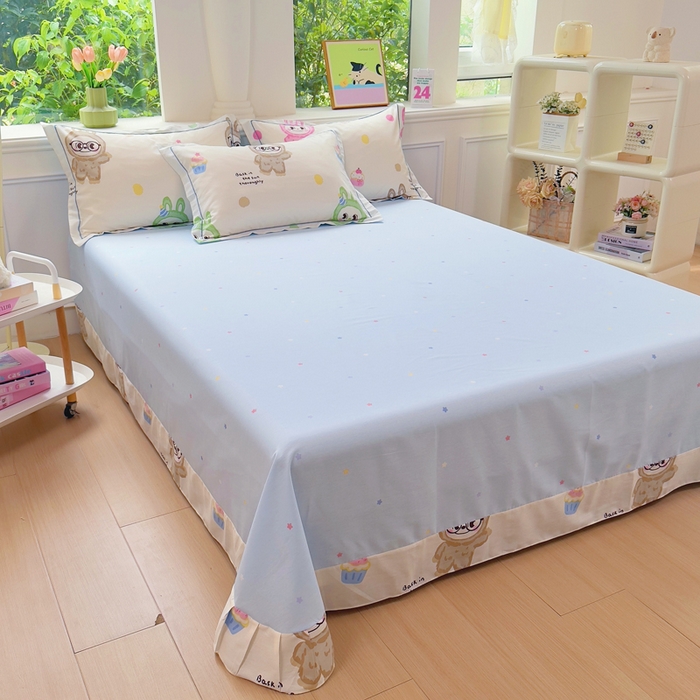 91家纺网 家纺一手货源 找家纺 铭博家纺 2025新款直播爆款100%全棉吊边一字绣工艺款13070印花全棉四件套 彩萌布布