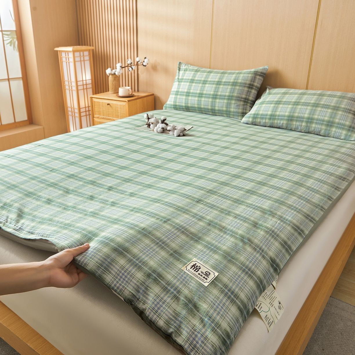 91家纺网 家纺一手货源 找家纺 晓时候 20252新款可拆洗新疆棉花床垫被褥子学生宿舍亲肤水洗棉棉花床垫-家用款 森林绿