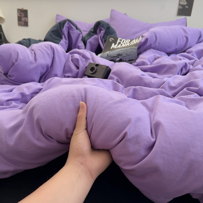 91家纺网 家纺一手货源 找家纺 思诺羽床笠 2025新款水洗棉四件套 深夜紫