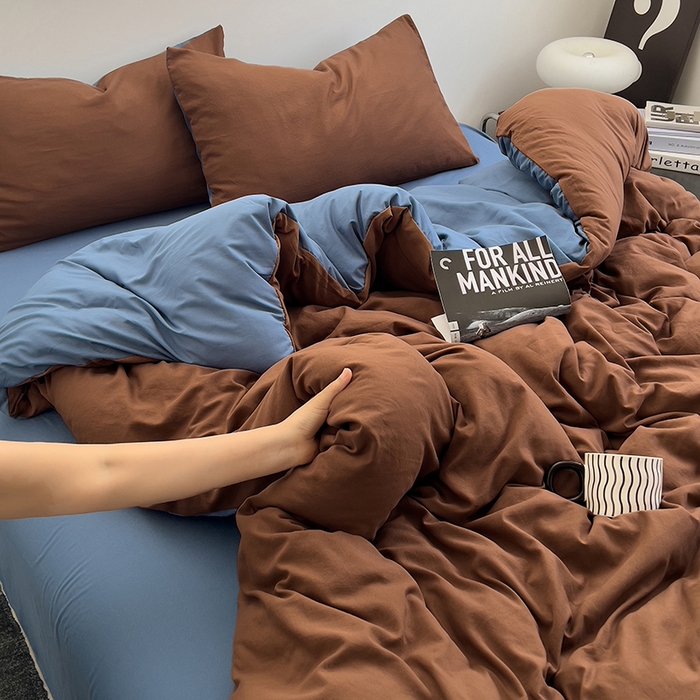 91家纺网 家纺一手货源 找家纺 思诺羽床笠 2025新款水洗棉四件套 克莱因蓝