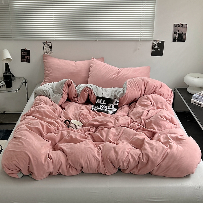 91家纺网 家纺一手货源 找家纺 思诺羽床笠 2025新款水洗棉四件套 柔雾粉灰