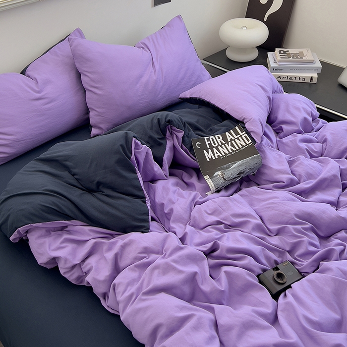 91家纺网 家纺一手货源 找家纺 思诺羽床笠 2025新款水洗棉四件套 深夜紫