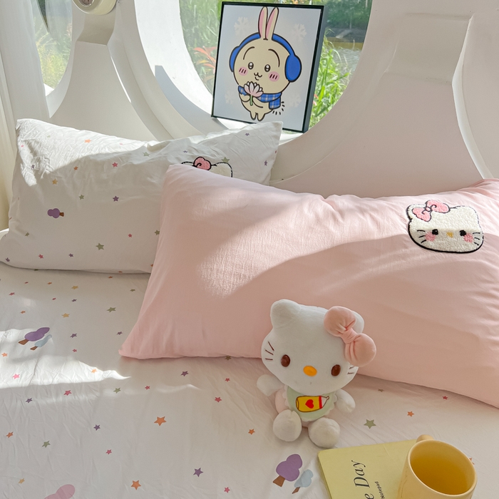 91家纺网 家纺一手货源 找家纺 罗亿家纺 2025新款110g高克重云朵棉直播热款毛巾绣四件套 星星粉kt