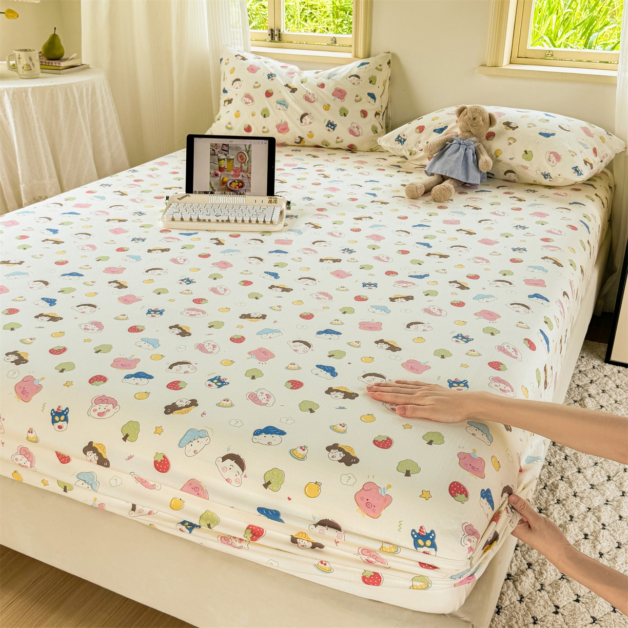 91家纺网 家纺一手货源 找家纺 多品家纺 2025新款超柔云感双层纱水洗棉单品床笠 魔法新新