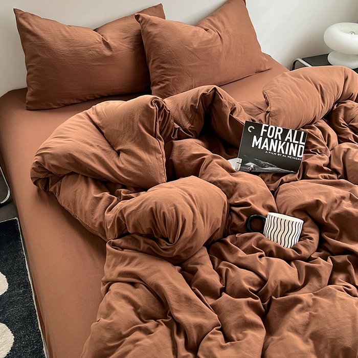 91家纺网 家纺一手货源 找家纺 思诺羽床笠 2025新款水洗棉四件套 焦糖玛奇朵