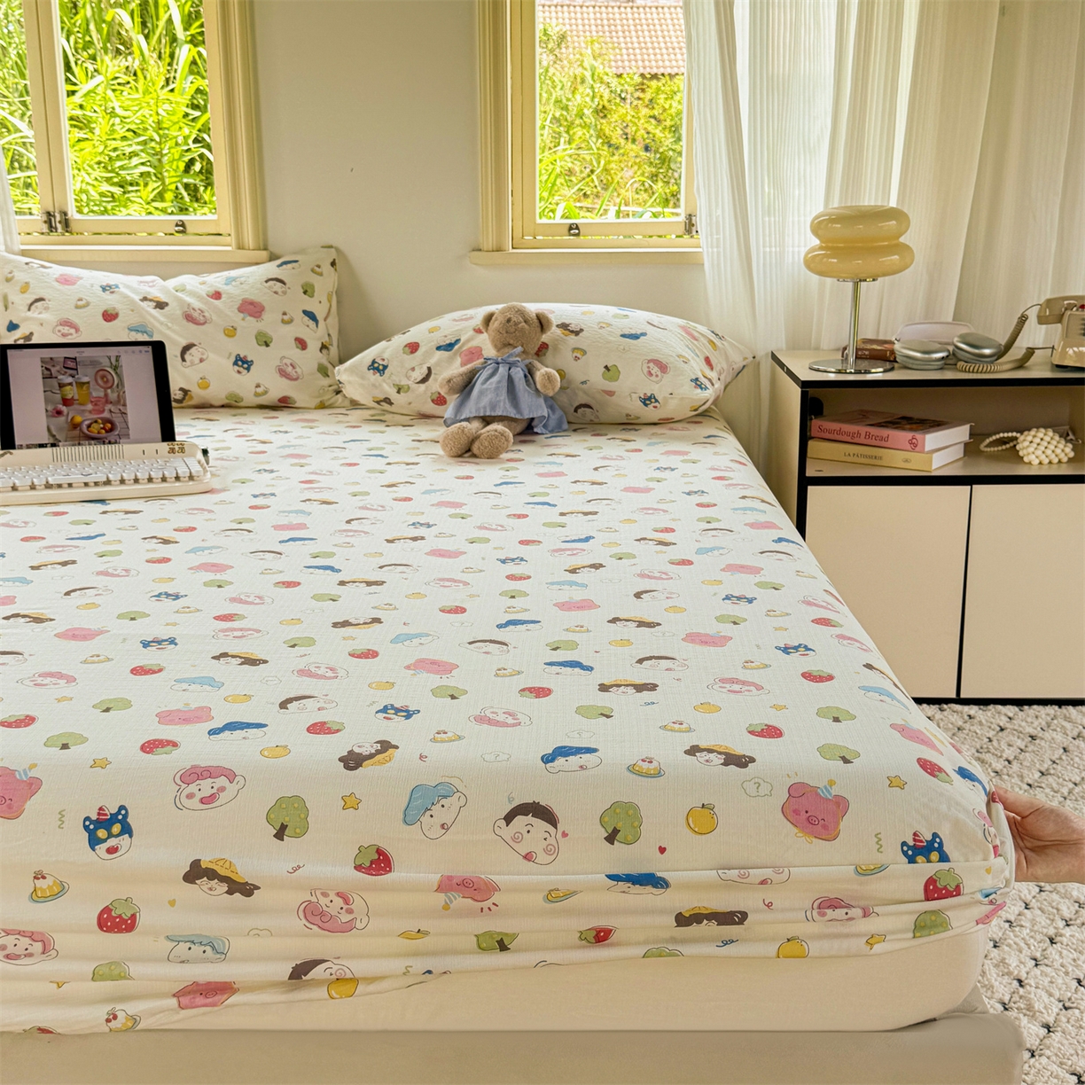 91家纺网 家纺一手货源 找家纺 多品家纺 2025新款超柔云感双层纱水洗棉单品床笠 魔法新新