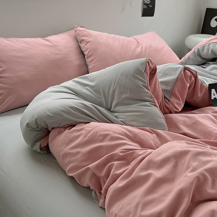 91家纺网 家纺一手货源 找家纺 思诺羽床笠 2025新款水洗棉四件套 柔雾粉灰