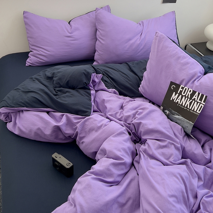 91家纺网 家纺一手货源 找家纺 思诺羽床笠 2025新款水洗棉四件套 深夜紫